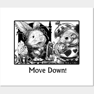 Wonderland - Tea Party - Move Down - Black Outlined Version Posters and Art